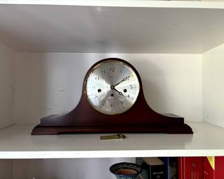 Mantle Clock plays Westminster Franz Hermes Movement German c. 1982
Cabinet built in Canada, Key inside back cover
8-day time strike and Chime Clock
Purchased from Thomas Gray in Barrington, RI