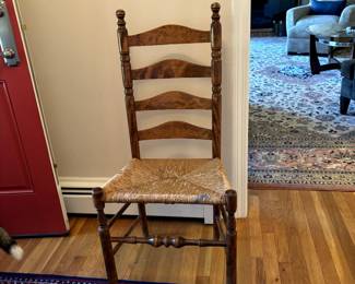 Antique Ladder Back Chair with Rush Seat - lovely wood tone, great accent piece.