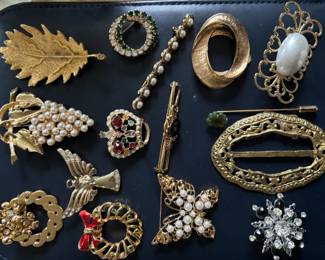 Pins and scarf buckles.
