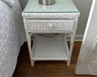 Wicker bedside table with glass top (set of two).