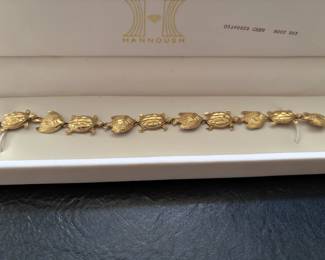 Turtle and Fish solid gold 7inch bracelet. (Box is not original, used just for picture.)