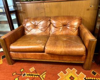 Vintage Walnut and leather Loveseat 