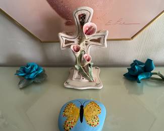 . . . ceramic cross and butterfly stone