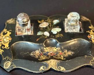 Antique inlaid ink stand/tray
