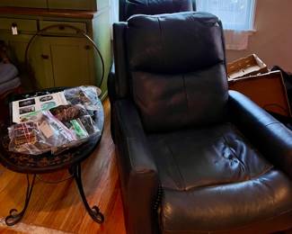 Two navy blue leather electric recliners for sale