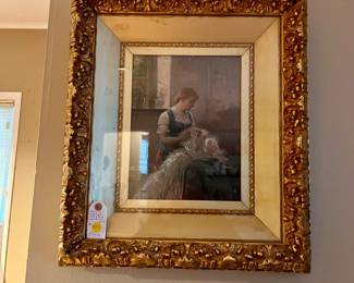 Antique print in ornate gold frame