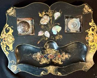 Antique inlaid ink stand/tray