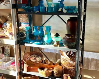 Victorian glassware, native art pieces, native baskets