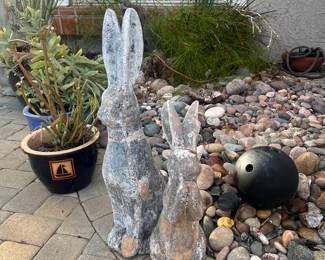 Yard Art! Rabbits, Potted Succulents