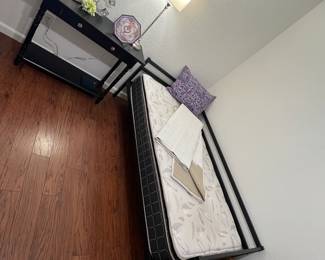 Twin Bed, Black Wooden Table