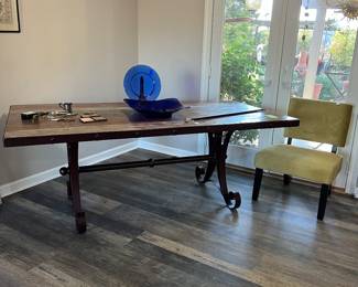 Rustic Wooden  With Wrought Metal Dining Table, 
