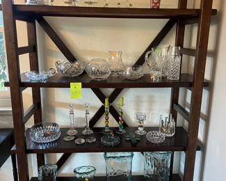 Wooden Ladder Bookshelf & Cut Glass/Crystal 