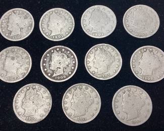 (11) LIBERTY HEAD NICKELS, 1900-1903, 1905-1908, 1910-1912