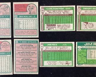 (8) TOPPS BASEBALL CARDS, CARLTON FISK 1973 #80, DWIGHT EVANS 1975 #255, CARLTON FISK 1976 #365, DWIGHT EVANS 1976 #575, CARL YASTRZEMSKI 1975 #280, JIM RICE 1975 #616, 1976 #340 & 1977 #60
