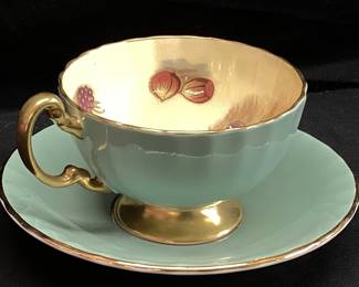 AYNSLEY ORCHARD FRUIT BONE CHINA TEACUP & SAUCER