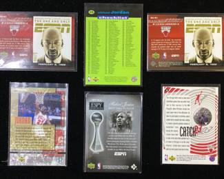 (6) UPPER DECK MICHAEL JORDAN CARDS, 1995 #410, (2) 2005 #MAG-MJ2, 1995 #JC9, 2005 #ESPY-MJ4, 1997 #188
