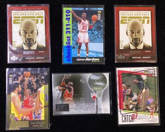 (6) UPPER DECK MICHAEL JORDAN CARDS, 1995 #410, (2) 2005 #MAG-MJ2, 1995 #JC9, 2005 #ESPY-MJ4, 1997 #188