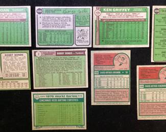 (9) TOPPS BASEBALL CARDS, JOE MORGAN 1976 #420, GEORGE FOSTER 1974 #646, KEN GRIFFEY 1976 #128, 1975 #598, BOBBY BONDS 1971 #295, 1976 #2, DAVE KINGMAN (2) 1975 #156, 1977 #411