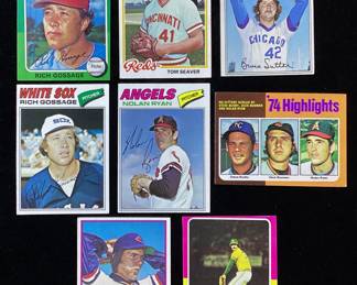 (8) TOPPS BASEBALL CARDS, RICH ‘’GOOSE’’ GOSSAGE 1975 #554, TOM SEAVER 1978 #450, BRUCE SUTTER 1977 #144, RICH GOSSAGE 1977 #319, NOLAN RYAN 1977 #650 & 1975 #7, DENNIS ECKERSLEY 1976 #98