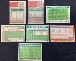 (7) TOPPS GEORGE BRETT (2)1975 ROOKIE #228, 1977 #231, 1976 #19, 1977 #580, 1978 #100, 1977 GEORGE BRETT & BILL MADLOCK #1 BASEBALL CARDS