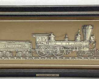THE BALDWIN ‘’TIGER’’-1856 STERLING SILVER LOCOMOTIVE SILHOUETTE, 1977 THE FRANKLIN MINT CERTIFIED IN FRAME
