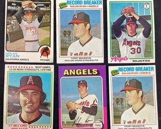 (6) NOLAN RYAN (2)1977 TOPPS #234, 1973 T.C.G. #220, 1978 TOPPS #400, 1978 TOPPS #6, 1975 TOPPS #500 BASEBALL CARDS