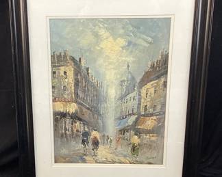 SIGNED GARBER OIL ON CANVAS CITYSCAPE PAINTING