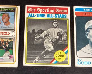 (3) TOPPS BASEBALL CARDS, HANK AARON #6,1976 TY COBB #346, TY COBB #471