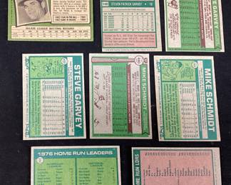 (8) TOPPS BASEBALL CARDS, 1975 STEVE GARVEY #140, 1976 STEVE GARVEY #150, 1977 STEVE GARVEY #400, 1976 MIKE SCHMIDT #480, 1977 MIKE SCHMIDT #140, 1977 HOME RUN LDRS #2, 1975 HOME RUN LDRS #307, STEVE GARVEY #341