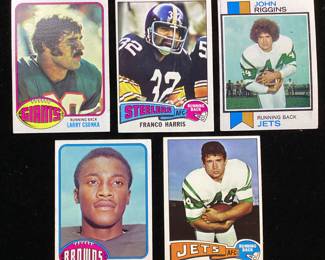 (5) TOPPS FOOTBALL CARDS, LARRY CSONKA 1976 # #437, FRANCO HARRIS 1975 #300, JOHN RIGGINS 1973 #245, PAUL WARFIELD 1976 #317, JOHN RIGGINS 1975 #313