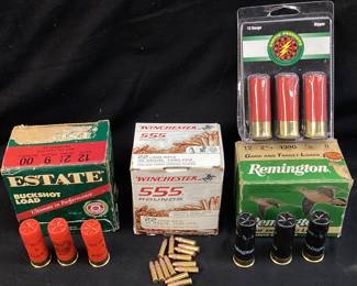 ASSORTED AMMO, REMINGTON 12ga, WINCHESTER 22LR, ESTATE 12ga