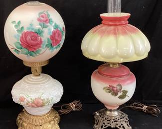 (2) GONE WITH THE WIND STYLE HAND PAINTED FLORAL LAMPS