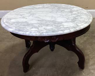 VICTORIAN EASTLAKE MARBLE TOP MINI OVAL TABLE