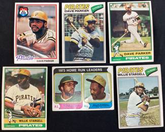  (6) TOPPS DAVE PARKER- 1978 #560, 1977 #270, 1976 #185, WILLIE STARGELL- 1976 #270 & 1977 #460, T.C.G. REGGIE JACKSON & WILLIE STARGELL HOME RUN LEADERS BASEBALL CARDS
