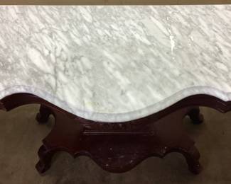 VICTORIAN J.B. VAN SCIVER STYLE MARBLE TOP LYRE HARP ENTRY TABLE