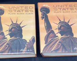 (2) UNITED STATES PLATE BLOCK STAMP ALBUMS, NOT COMPLETELY FULL