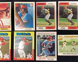  (8) PETE ROSE 1976 TOPPS #240, (2)1974 T.C.G. #300, 1978 TOPPS #20, (2)1975 TOPPS #320, 1978 TOPPS #5, 1977 TOPPS #277 BASEBALL CARDS