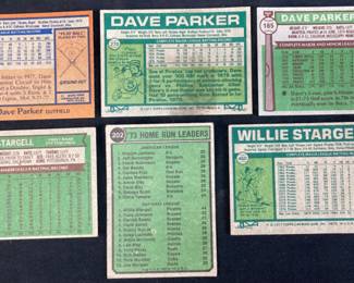 (6) TOPPS DAVE PARKER- 1978 #560, 1977 #270, 1976 #185, WILLIE STARGELL- 1976 #270 & 1977 #460, T.C.G. REGGIE JACKSON & WILLIE STARGELL HOME RUN LEADERS BASEBALL CARDS