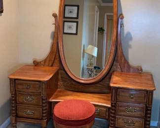 Vintage Dressing Table With Mirror And Stool