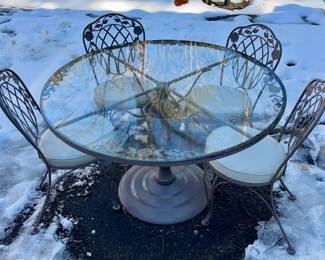 Glass Top Metal Patio Table w/ 4 Chairs