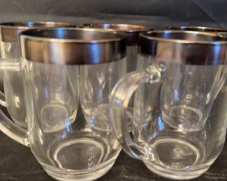 Arcoroc Classique Clear Mugs With Silver Rim: 5pcs