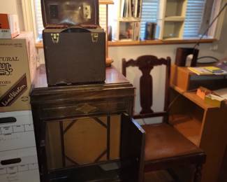victrola, lamps, old chairs (basement)