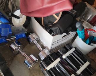 weights, work out equipment (garage)