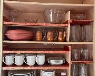 Glass Mixing Bowl with Raised Floral Pattern, Pink Tupperware Microwave Food Steamer, Set of 3 Cavalier Copper Moscow Mule Mugs, Ringed Clear Glass Drinking Glasses -  6 Highball Glasses, 4 Lowball Glasses, Set of 3 Clear Highball Glasses with Etched Fern Design