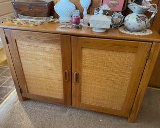 Light Oak Cabinet with Rattan Front 