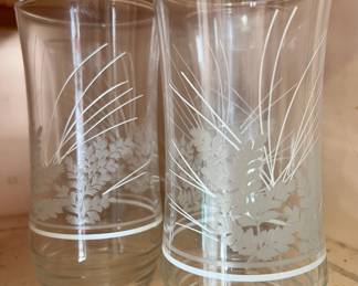 Set of 3 Clear Highball Glasses with Etched Fern Design