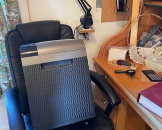 Black Leather Office Chair, Royal 16 Micro Cut Paper Shredder