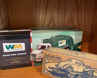 First Gear Waste Management Trash Truck 1:34 Scale Die Cast Model, Ertl 1940 Ford Coupe with Trailer 1:25 Scale Die Cast Model