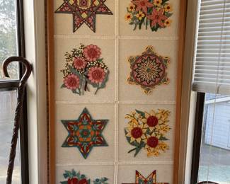 Framed Embroidery with Floral & Star Pattern