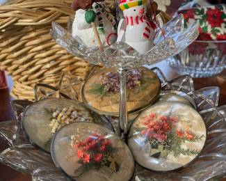 5 Curved Bubble Glass Dried Flower Bouquet Wall Art, Two Tier Crystal Cupcake Stand